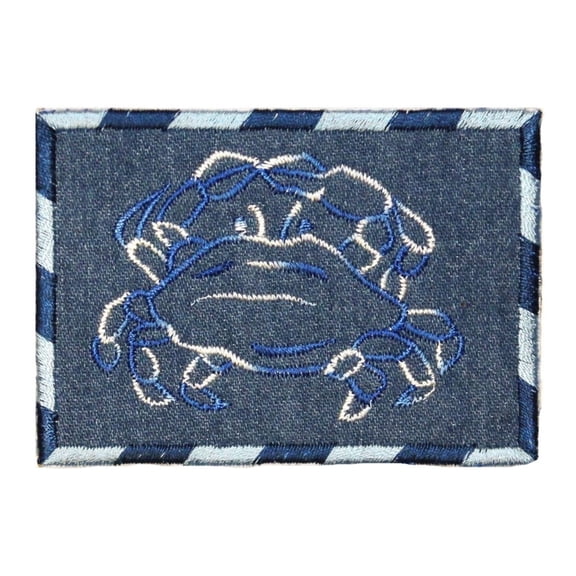 ID 0774 Crab Outline On Denim Patch Jean Badge Embroidered Iron On Applique