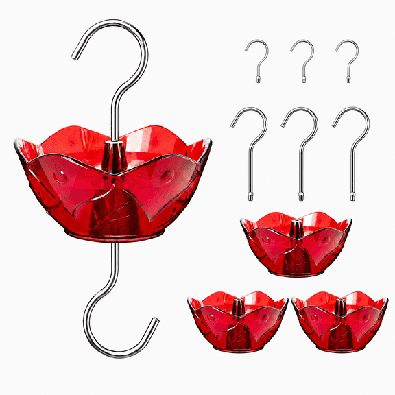 Birdream Ant Moat for Hummingbird Feeders, 4 Pack 3 oz Red Ant Guard Cups with Stainless Steel S Hooks, Garden Ant Protection Accessory