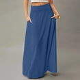 thumbnail image 2 of WTOBBY Women's Solid Color Flowy Maxi Skirt Bohemian Style Casual Summer Beach Long Skirt Elastic Waist Lightweight Tiered Pleated Skirt with Drawstring Waist,Blue 2XL, 2 of 5