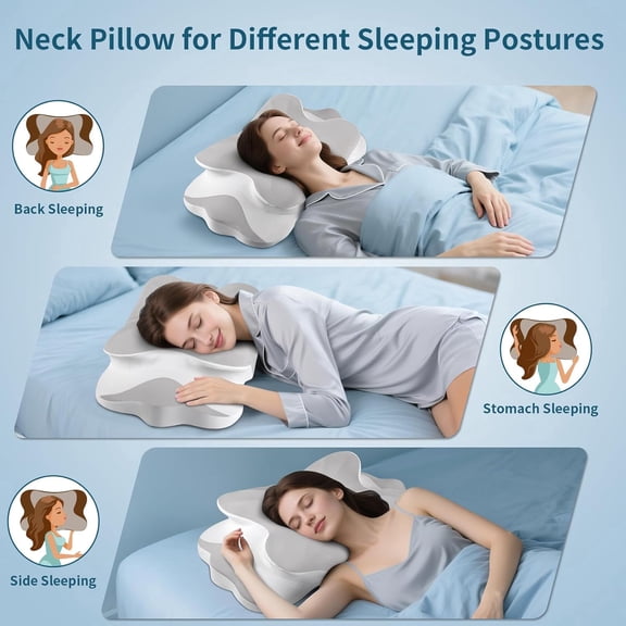 Cervical Neck Pillow - Neck Support Pillows for Sleeping, Contour Memory Foam Pillows for Side, Back & Stomach Sleepers, Ergonomic Neck Pillow with Breathable Cover (Grey)