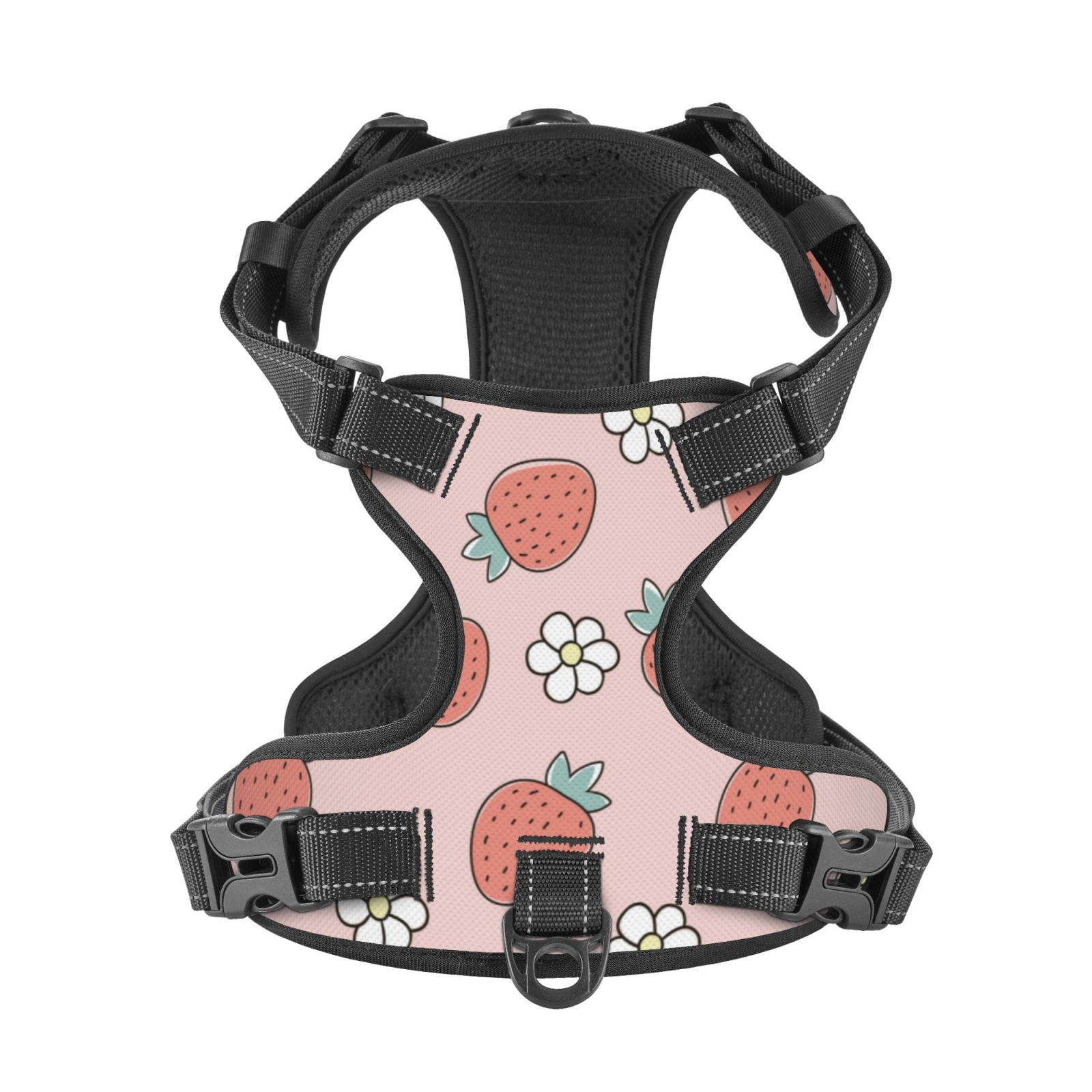 Kdxio Strawberry And Flowers Print No Pull Dog Harness Adjustable Reflective Oxford Easy Control Medium Large Dog Harness for Training and Everyday-Large