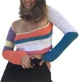 thumbnail image 2 of SAYOO , prendas de punto caladas para mujer, blusas cortas de manga larga con cuello cuadrado de colores variados SAYOO Moda, 2 of 6