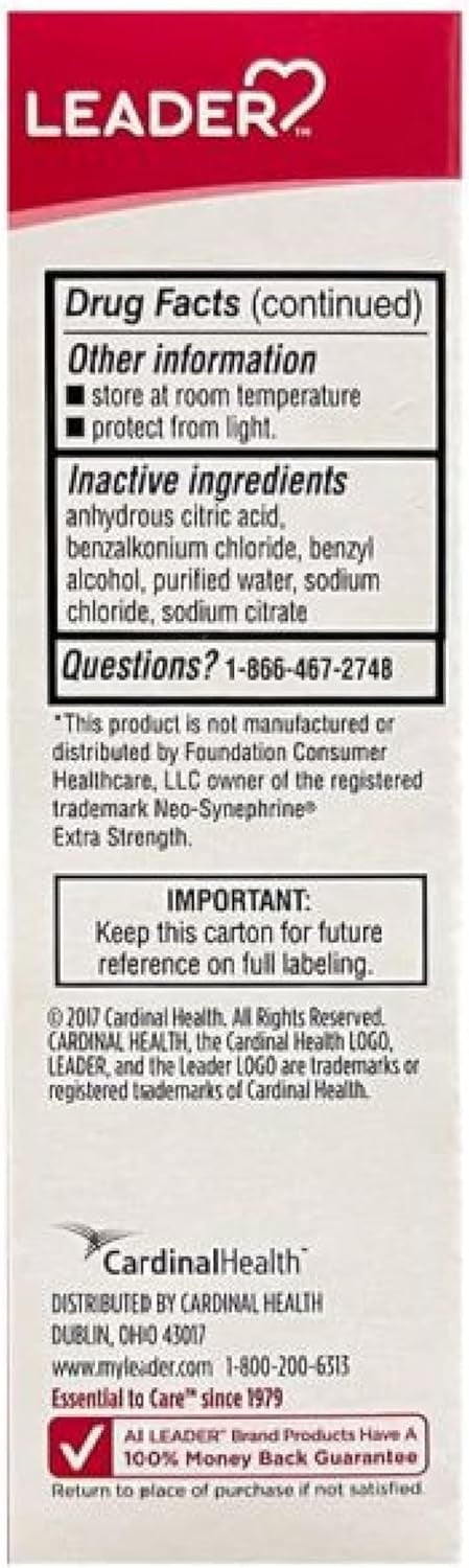 Leader Extra Strength Sinus Relief, Fast Acting, Sinus Decongestant, Nasal Congestion Relief Spray, Cold & Allergy 30 mL Bottle (Pack of 6)