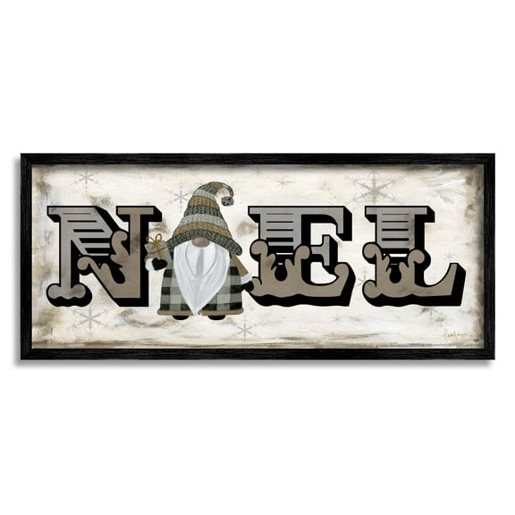 Stupell Industries Vintage Gnome Noel Phrase Graphic Art Black Framed Art Print Wall Art, Design by Livi Finn