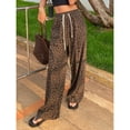 thumbnail image 3 of OYOANGLE Women's Leopard Print Tie Front Loose Pants Casual Trousers Brown S, 3 of 6