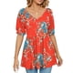 thumbnail image 1 of Camiseta con cuello en V para mujer, mangas abullonadas, camiseta con estampado suave y cómodo para compras diarias, 1 of 6