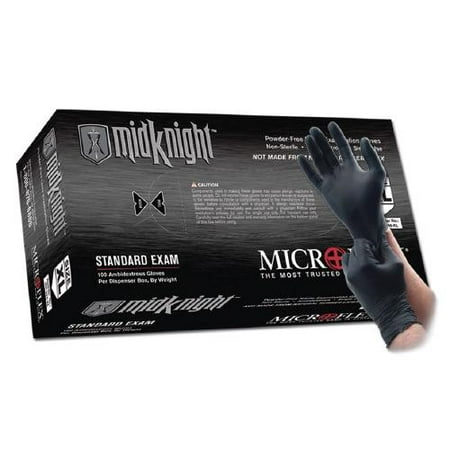 Microflex Medium Black 9.645'' MidKnight 4.7 mil Nitrile Ambidextrous Non-Sterile Medical Grade Powder-Free Disposable Gloves With Fully Textured Finish And Standard Examination Beaded Cuff (100 Ea