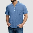thumbnail image 2 of MIXUE Shirts For Men Summer Solid Color Round Neck Button Short Sleeve Pockets Fashion Casual Pullover Tops Tshirts Streetwear,Blue,XXL, 2 of 4