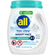 all Mighty Pacs Laundry Detergent, Free Clear Odor Relief, Tub, 56 Count