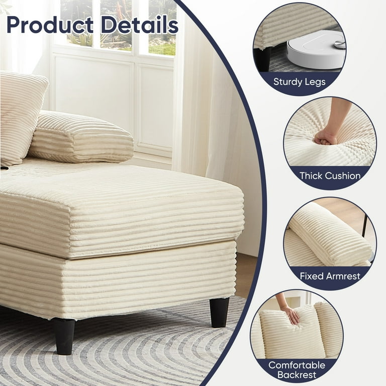 ZAFLY U Shaped Sectional Sofa with Storage Ottoman, Large Sofas and Couches with Metal Frame, Sectionals for Living Room - Beige