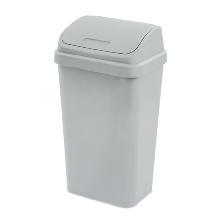Sterilite Kitchen Trash Can, 13 Gallon Plastic Garbage Bin with Swing Top Lid, Light Gray