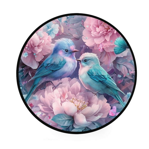 BZSMCE Round Decorative Floor Mat Birds Flowers Butterflies Pattern 36.2IN