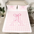 thumbnail image 2 of Castle Fairy Girls Monogrammed Letter 3pcs Twin Sheet Sets,Geometric Plaid Twin Fitted Sheet,Kawaii Bow Breathable Flat Sheet,Breathable Home Decor, 2 of 7