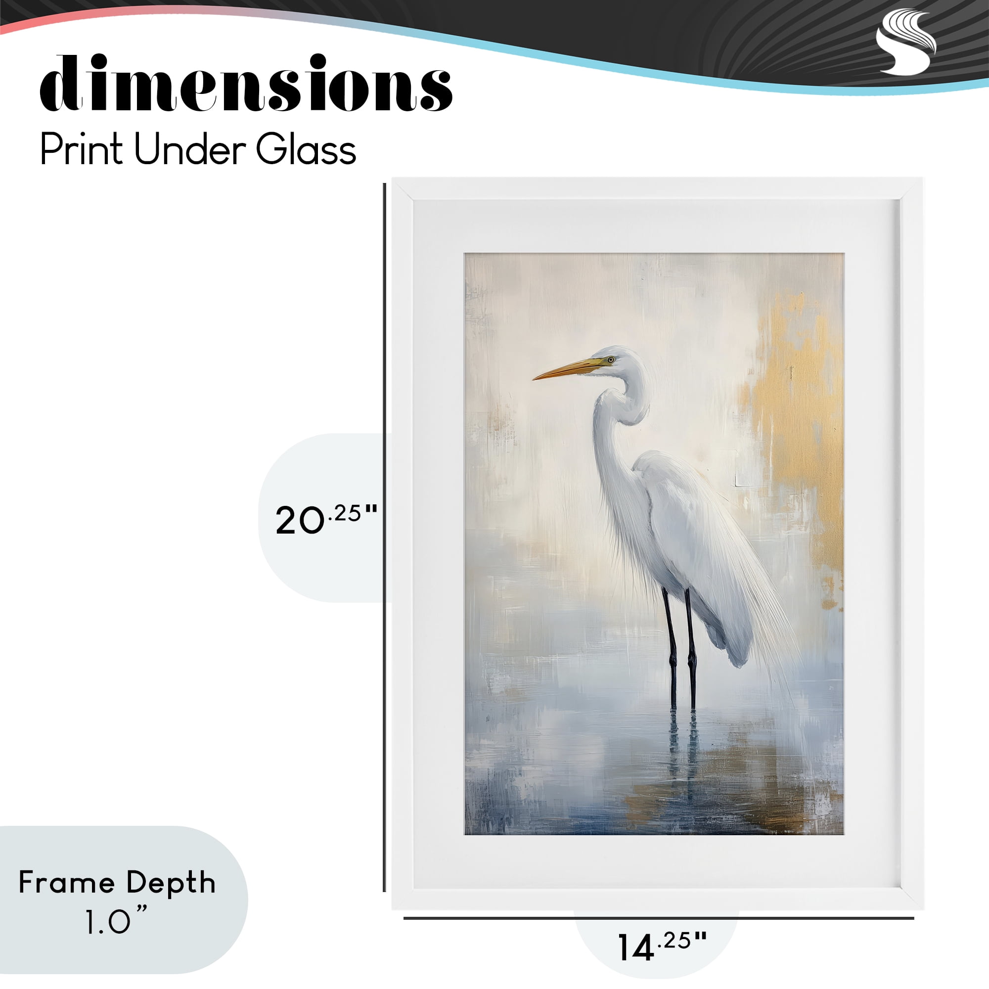 Stupell Industries Distressed Egret with Misty Reflection White Framed Print Under Glass, design by Petal Prints Design
