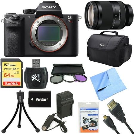 Sony a7R II Full-frame Mirrorless 42.4MP Camera 24-240mm Lens Bundle includes Camera, FE 24-240mm Full-frame E-mount Telephoto Zoom Lens, 72mm Filter Kit, 64GB SDXC Memory Card, Bag and Much More!