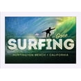 thumbnail image 1 of Huntington Beach, California - Surfer in Wave - Gone Surfing - Lantern Press Photography (18x12 Giclee Art Print, Gallery Framed, White Wood), 1 of 1