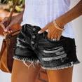 thumbnail image 6 of LYMAYTER Women Denim Shorts Trendy Button Shorts Low Waist Hole Denim Shorts Summer Tassel Jeans for S-2XL, 6 of 10