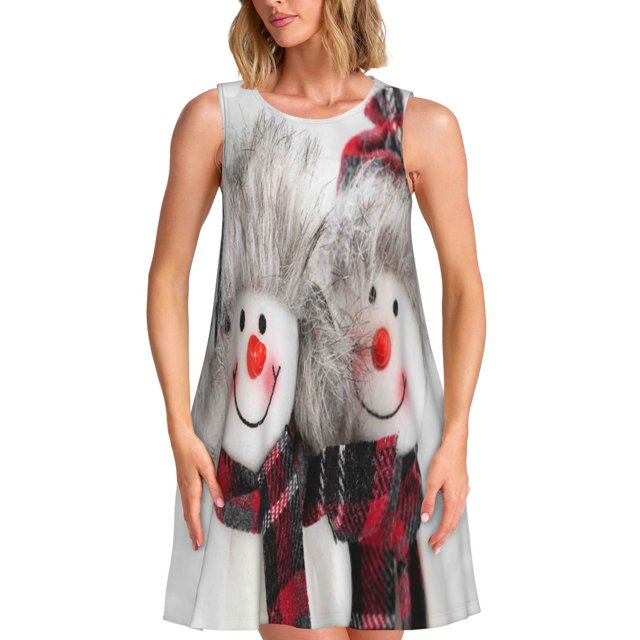Balery Christmas Snowman With Hat Vestidos de verano para mujer con estampado: vestido holgado sin mangas, vestido playero informal y cómodo para días calurosos.