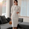 thumbnail image 1 of H Han Queen-vestido de tubo ajustado con manga abombada y cuello levantado para mujer, vestido Midi informal de color sólido, gran oferta, otoño, 1 of 5