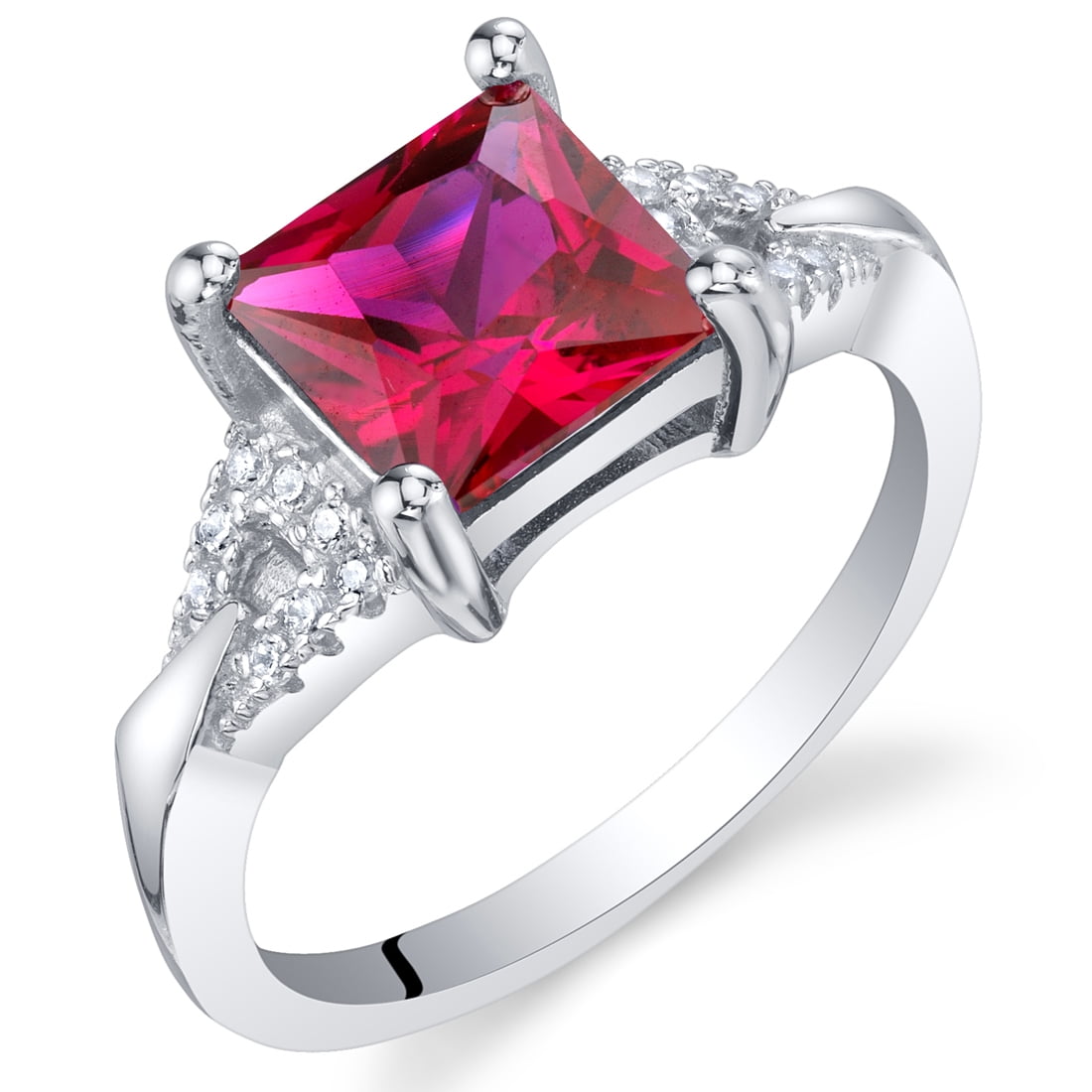 Solitaire Square Red Ruby 925 Sterling Silver Engagement Ring 
