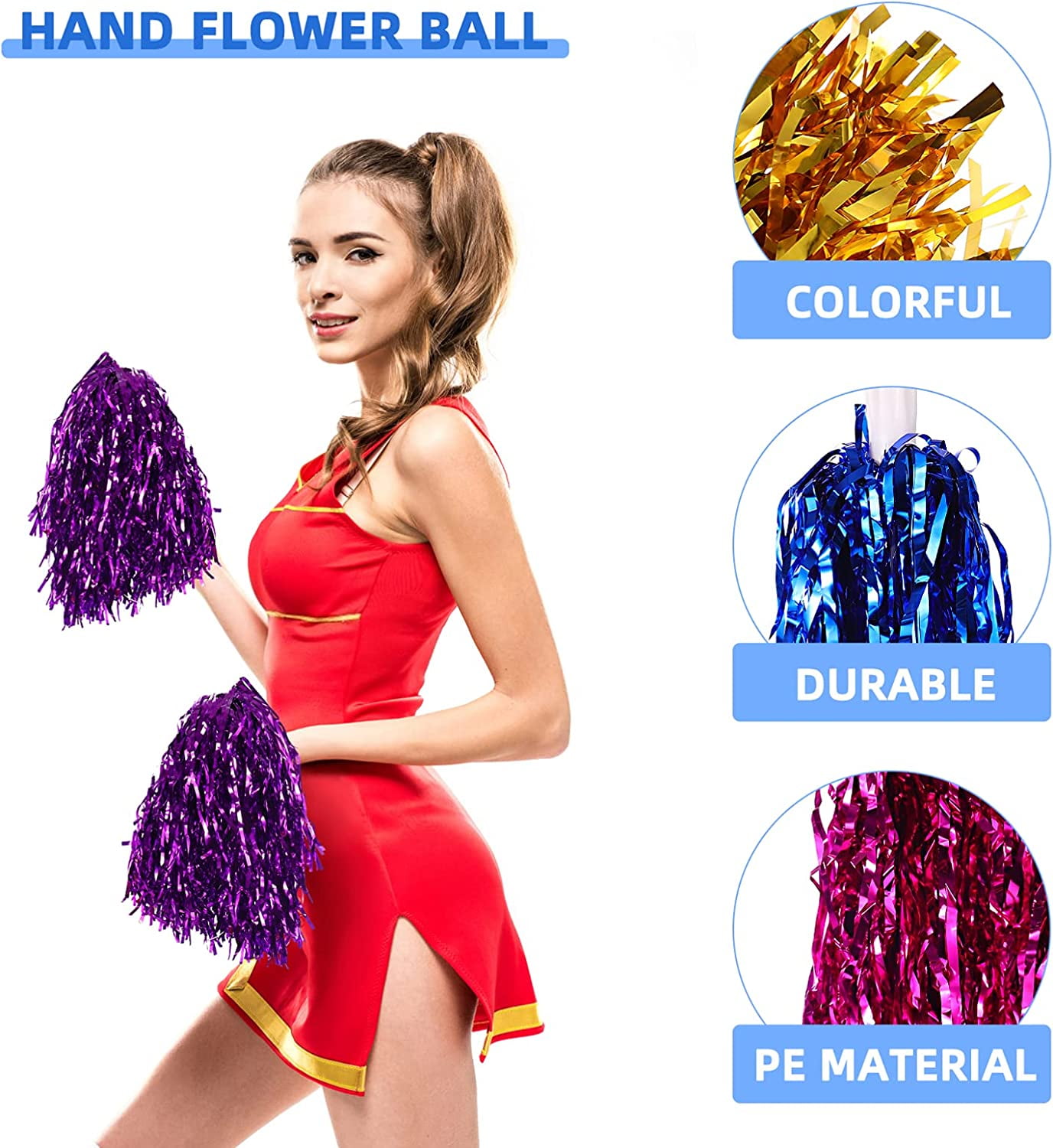 LINLIN 14Pcs Cheerleading Pom Poms Hand Flowers Cheerleader Pompoms Pom Sports Team Cheering Ball for Dance Fancy Dress Night Party