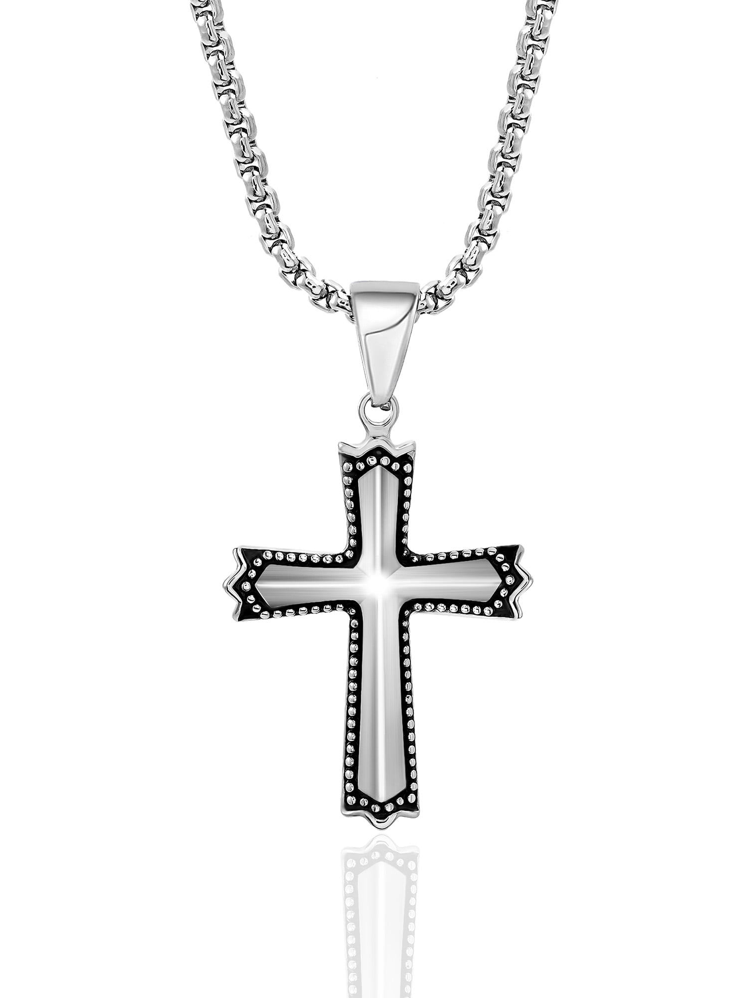 Triple Chain Layer Necklace Drop Necklace Cross Beaded Charm Necklace B76
