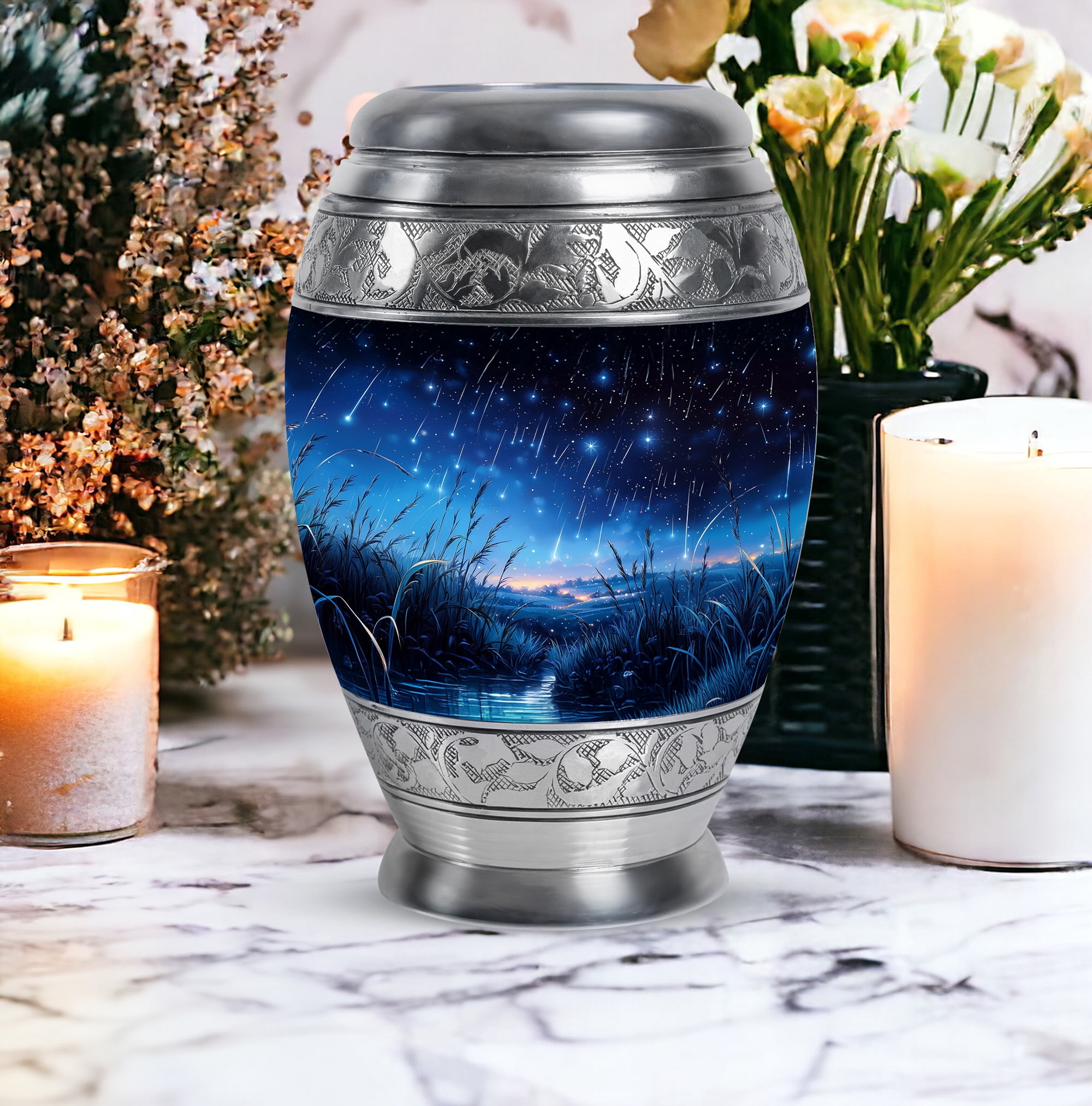 Yatskia Blue Shooting Star Urn For Ashes Adult Male & Female, Large Urns For Human Ashes For Dad, (Monar Large, 10 Inch)