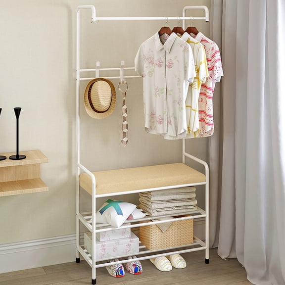 Homesteed 3-In-1 Coat Rack Hall Tree with Bench and Shoe Storage Modern Entryway Organizer with Removable Hooks and Shelves for Mudroom