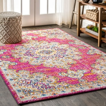 JONATHAN Y BMF104A-8 Bohemian FLAIR Boho Vintage Medallion Pink/Cream 8 ft. x 10 ft. Area Rug, Traditional Transitional, Pet Friendly, Stain Resistant, Easy to Clean, for Living Room, Bedroom