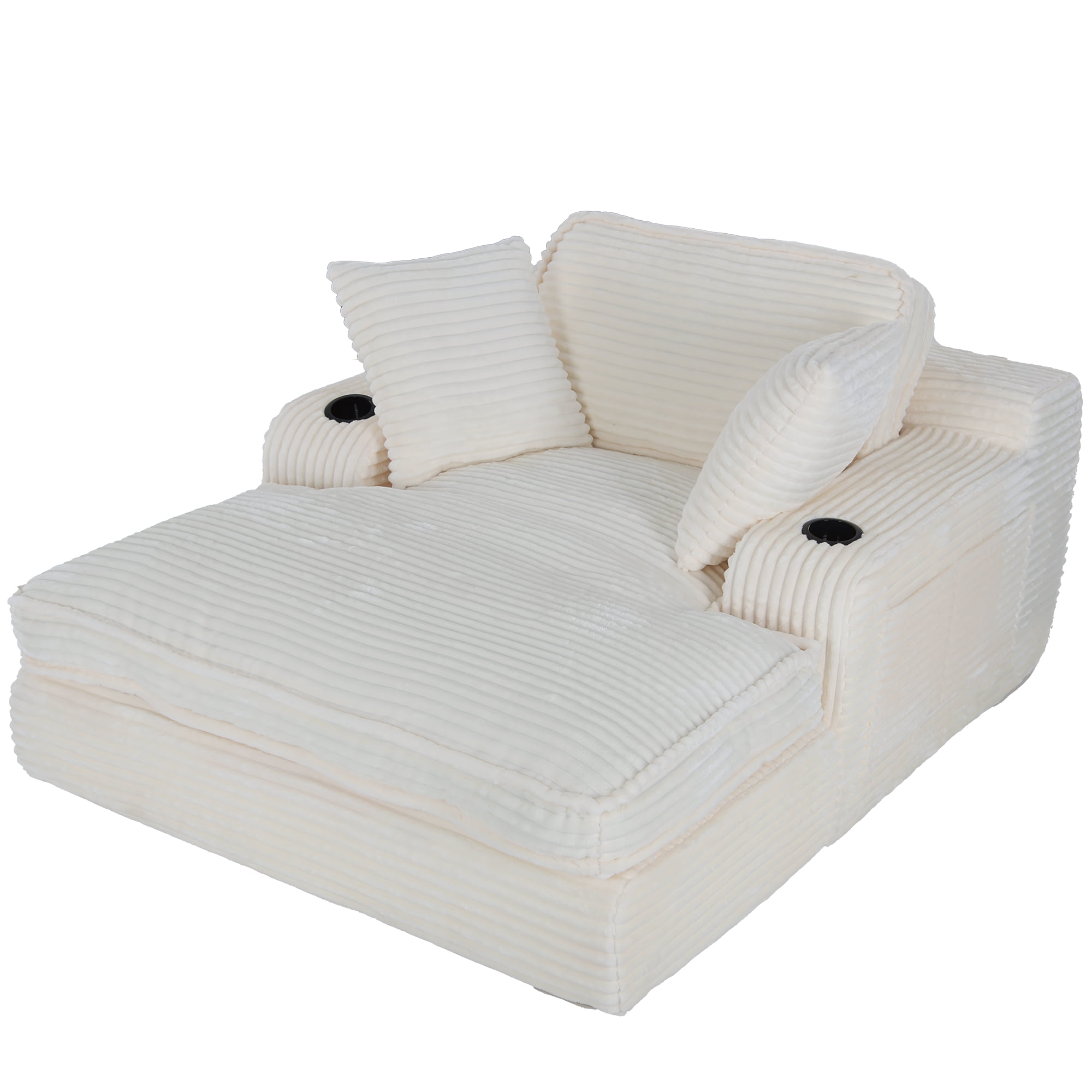 EOP 67'' Oversized Chaise Lounge Chair Indoor, Plush Boneless Cloud Couch with Side Pockets & Cup Holders, Comfy Corduroy Sleeper Couch with Removable Pillows for Living Room, Beige