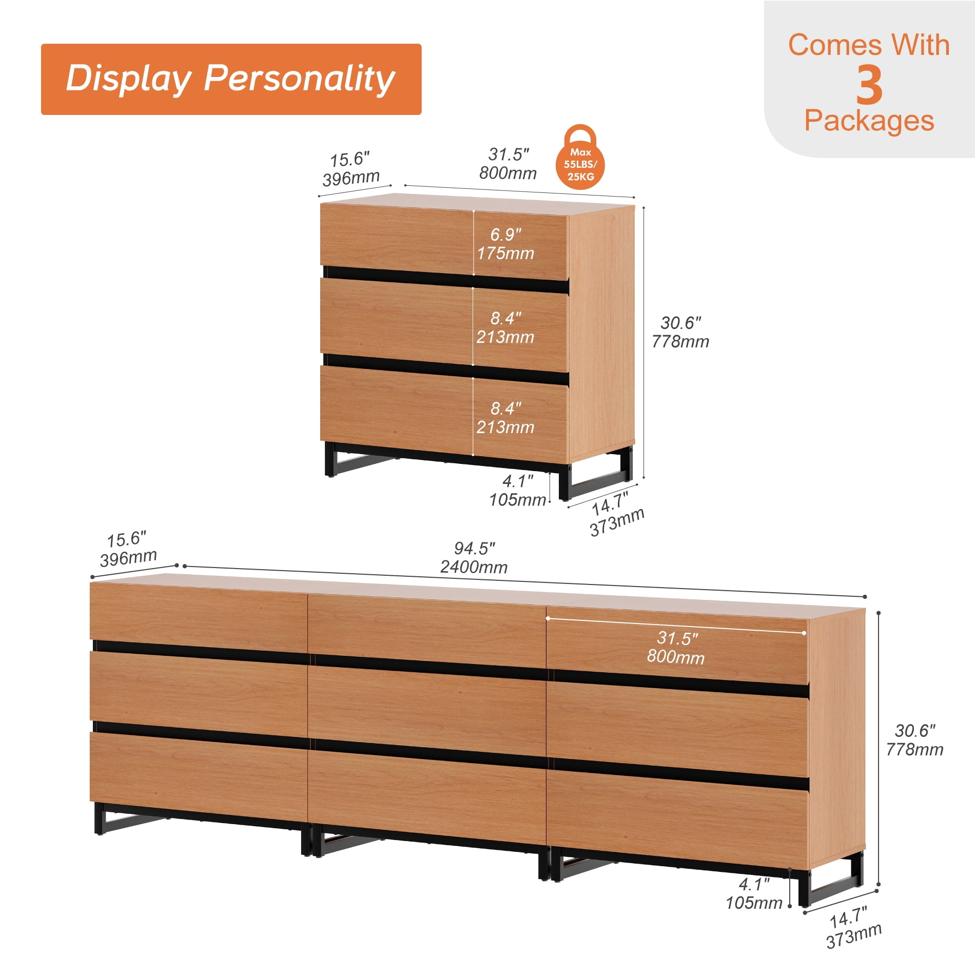 3 In 1 Multifunctional Sideboard Buffet Cabinets, Modern Sideboard With Adjustable Shelf And 9 Drawers, Coffee Bar Cabinet Storage Cabinet For Living Room, Kitchen,Mocha