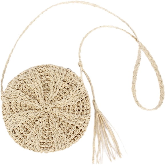 Jiibva Straw Shoulder Bag for Women, Beach Round Straw Crossbody Bag with Tassel, Weave Handmade Tote Bag with Zipper, Summer Beach Straw Handbags