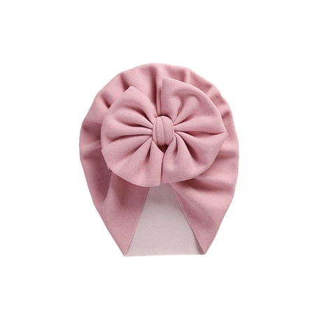 

Jkerther Baby Windproof Bowknot Hat Solid Color Lovely Wrapped Head Hat Simple Style Hat Cap