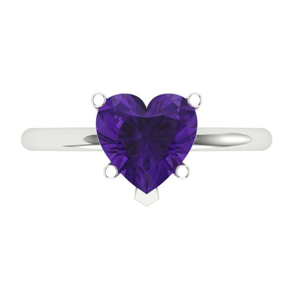 2 ctw Solitaire Anniversary Ring for Women | Heart Cut Natural Amethyst | Hyperallergenic Solid 18K White Gold