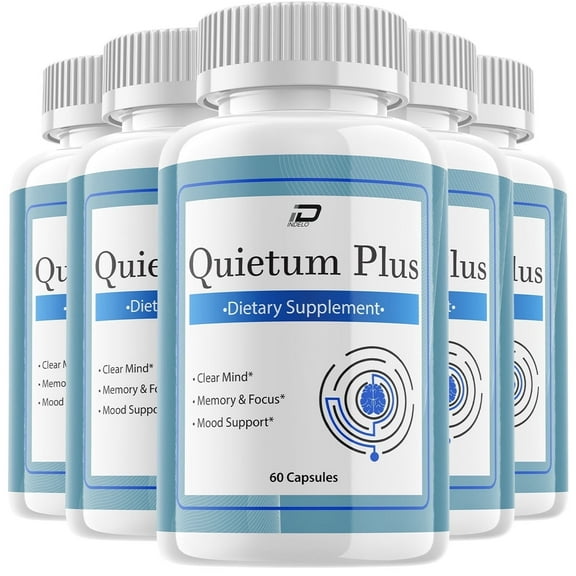 (5 Pack) Quietum Plus Brain Supplement Capsules – All-Natural Maximum Strength Formula for Enhanced Memory and Focus pills, QuietumPlus Support and Reviews (300 Capsules)