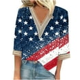 thumbnail image 2 of Patriotic Womens Blouse American Flag Womens Shirt Women Red White and Blue Shirt Memorial Day Shirt Women Fashion Women's Summer V-Neck 3/4 Sleeve Lace Print Casual T-Shirt Blouse, 2 of 5
