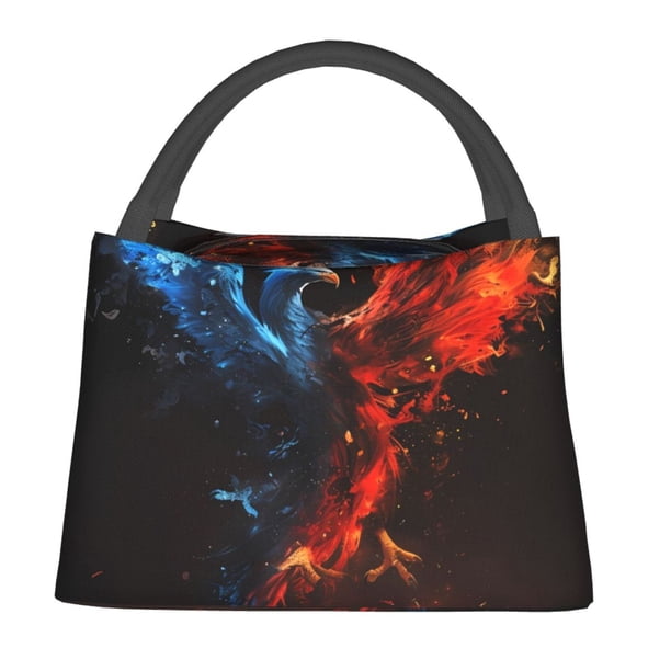 Fotbe Red And Blue Fire Bird Bolsa Térmica Portátil con Estampado, Bolsa de Entrega de Alimentos Aislada, Bolsa Reutilizable de Gran Capacidad para Comidas y Supermercado