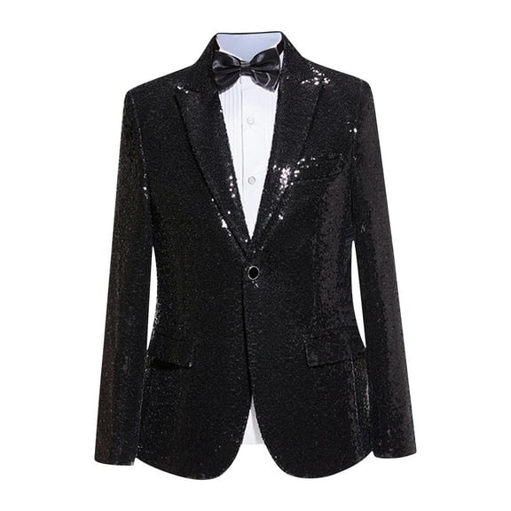 Men Shiny Sequin Blazer Tuxedo Party Dinner Prom One Button Suit Jacket Ceremonial Dress Party Suit