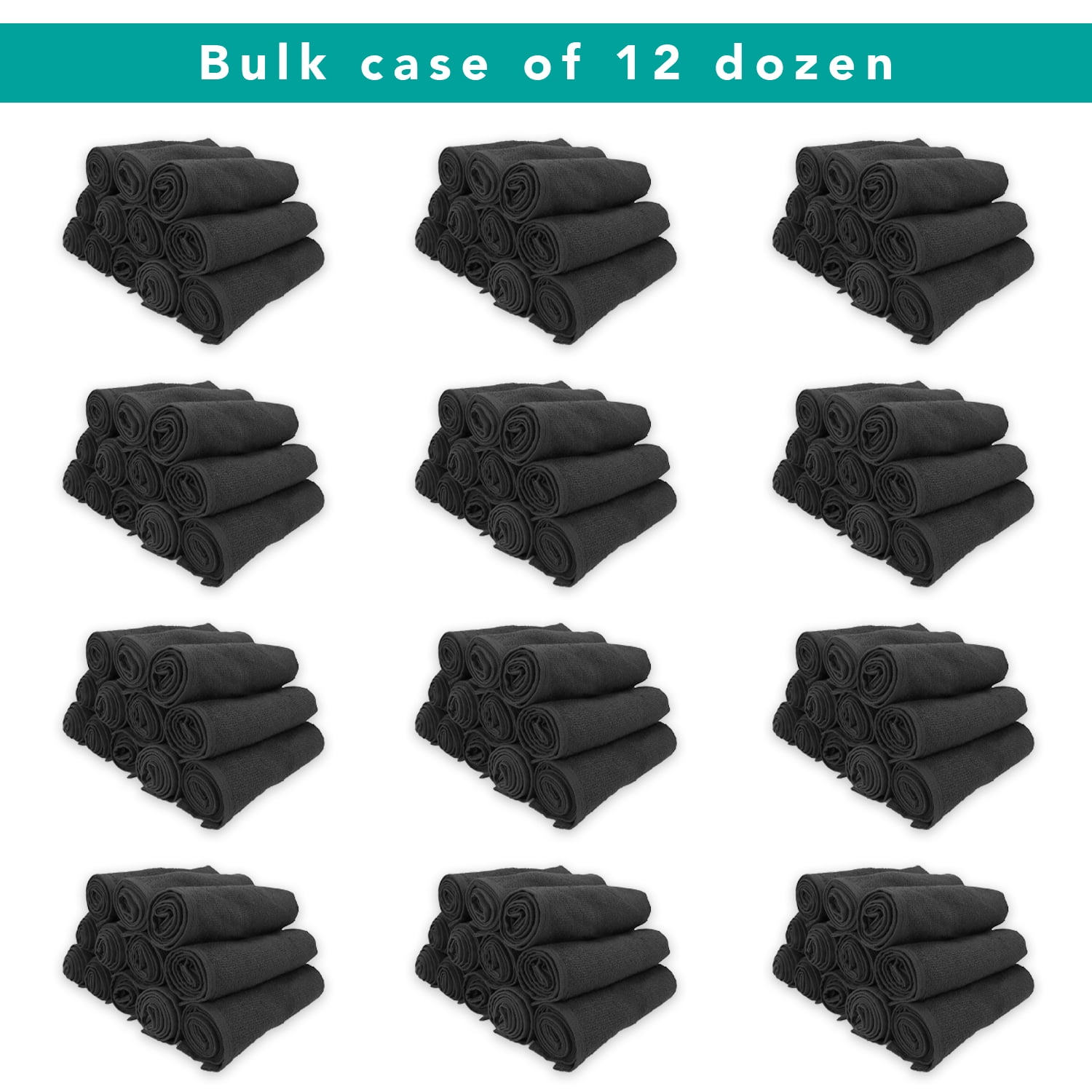 Arkwright Bleach Safe Sr. Salon Towels - 100% Ring Spun Cotton Hand Towel for Spa - (Bulk Case of 144) Black