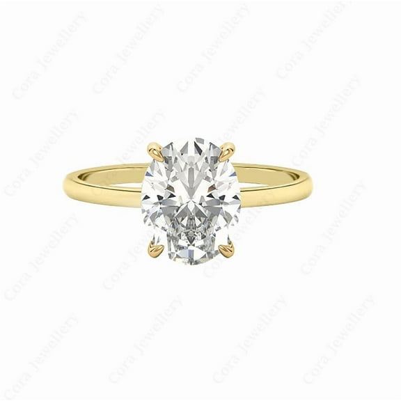 Cora Jewellery 3CT Hidden Halo Oval Moissanite Engagement Ring For Women, 14K Yellow Gold
