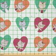 thumbnail image 2 of Ambesonne Animal Art Fabric by the Yard Microfiber, Funny Cats in Hearts, 10 Yards, Burnt Sienna and Sea Green, 2 of 2