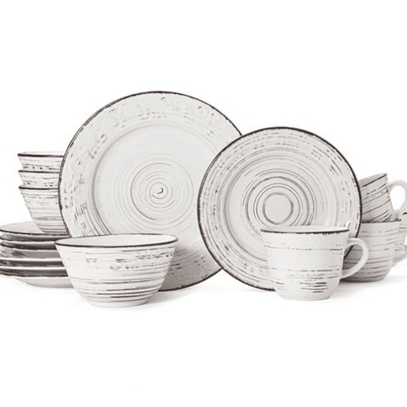 Trellis White 16-Piece Dinnerware Set, Service for 4, Distressed White