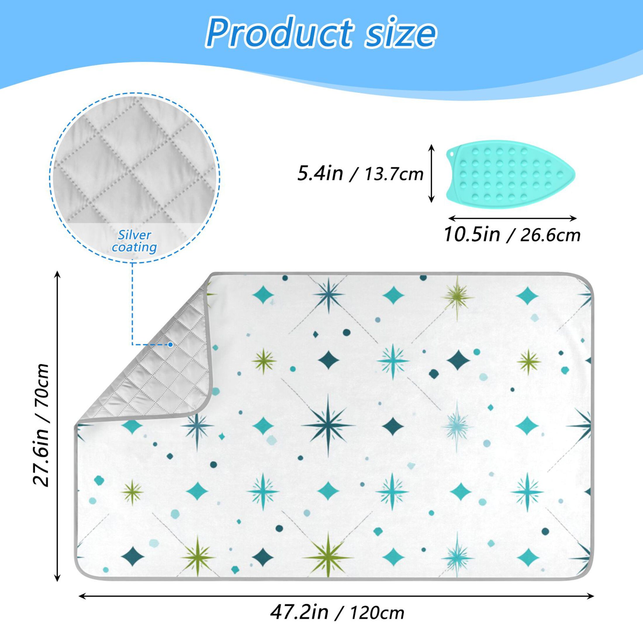 Turquoise Stars Dots Patterns Ironing Mat Blanket Portable Travel Ironing Pad Heat Resistant Pad 47.2" x 27.6”