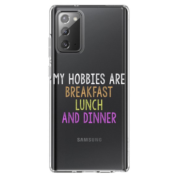 DistinctInk Clear Shockproof Hybrid Case for Galaxy Note 20 ULTRA (6.9" Screen) - TPU Bumper Acrylic Back Tempered Glass Screen Protector - My Hobbies Are Breakfast Lunch & Dinner