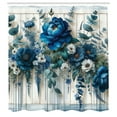 thumbnail image 4 of Ambesonne Blue Shower Curtain, Floral Peony Daisy Eucalyptus, 69"Wx84"L, Reseda Green Persian Blue, 4 of 4