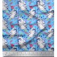 thumbnail image 1 of Soimoi Blue Satin Silk Fabric Brush Stroke,Floral & American Robin Bird Print Fabric by Yard 42 Inch Wide, 1 of 1