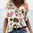 thumbnail image 5 of Camiseta de verano 2024 con estampado de Mickey Mouse de Disney, pintura abstracta en 3D, cuello en V para mujer, camiseta holgada informal de calle multicolor para niña, 5 of 5