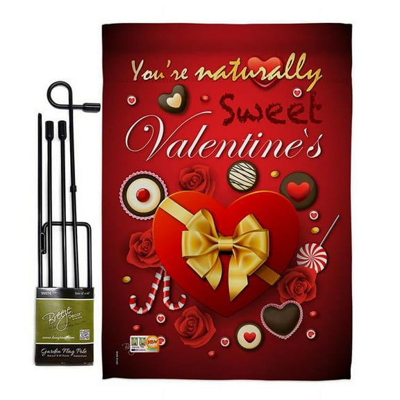 Breeze Decor BD-VA-GS-101003-IP-BO-D-US15-BD 13 x 18.5 in. Candy Love Spring Valentines Impressions Decorative Vertical Double Sided Garden Flag Set with Banner Pole