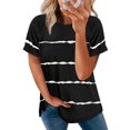 thumbnail image 3 of Camiseta de algodón a rayas para mujer, camiseta de manga corta con cuello redondo, Tops holgados informales, ropa de calle para mujer 2022, 3 of 4