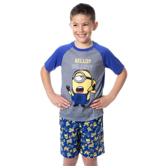 Despicable Me Minions Boys' Bello? 2 Piece Raglan Pajama Set Short Sleeve Shirt and Shorts Sleepwear Loungewear